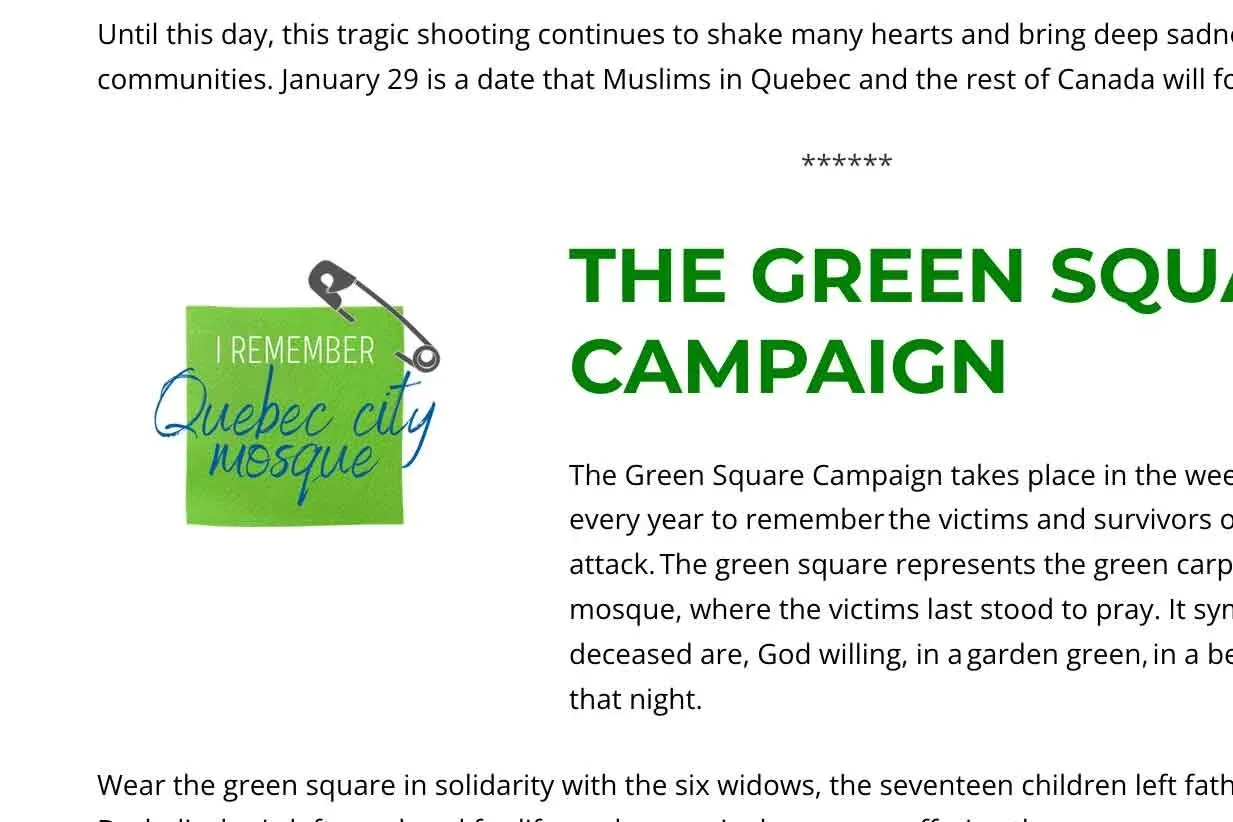 Remembering the Quebec Mosque Attack - Join the Green Square Campaign