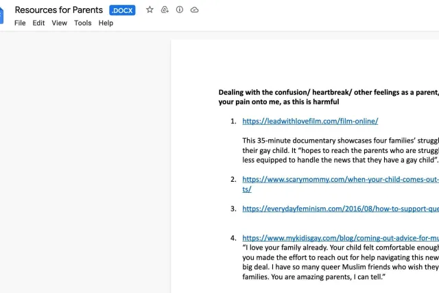 [Google Doc] Muslim and Queer Resources for Parents
